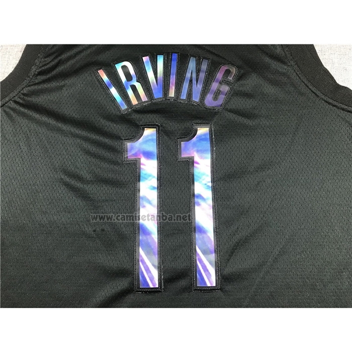 Camiseta Brooklyn Nets Kyrie Irving #11 Iridescent Logo Negro